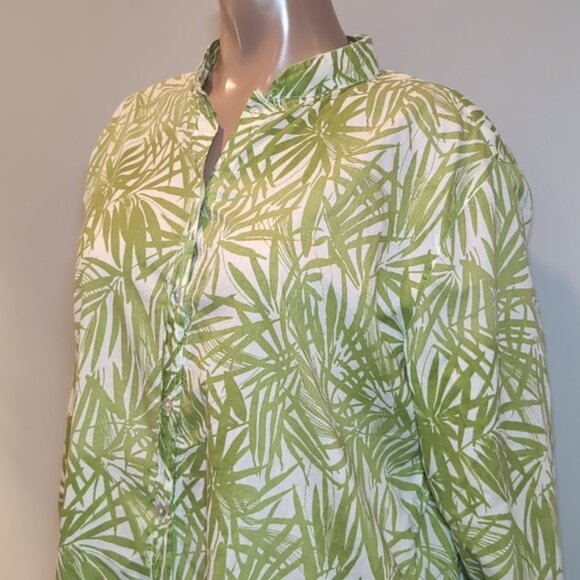 Additions By Chicos Button Down Shirt Mock Neck Side Slit Palm Leaf Print Top - Picture 4 of 12